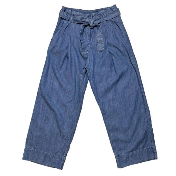 Thought Women's Wide-Leg Paper Bag Waist Belted Zip Up Jeans Slacks Size 8 - Picture 2 of 12